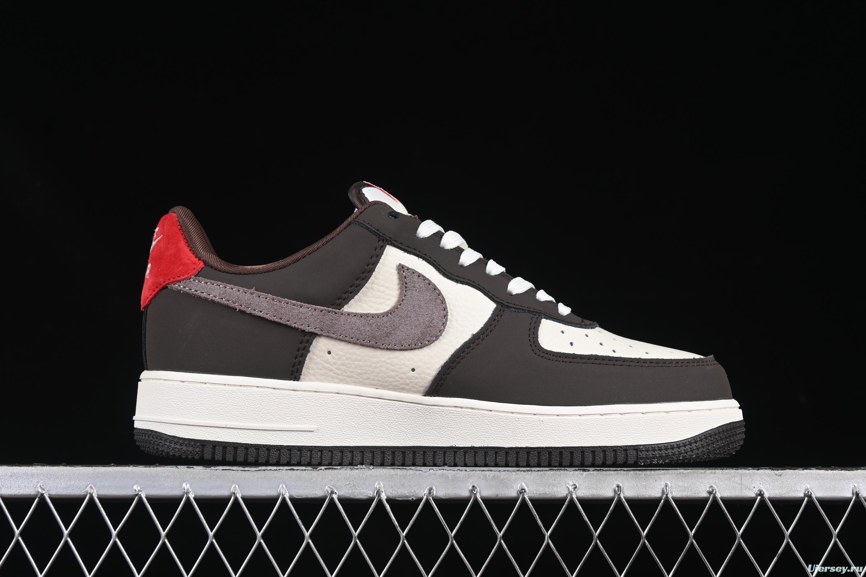 Nike Air Force 1 '07 Low Stussy Collaboration Red Tail Chocolate Low-Top Casual Sneakers - KK1988-057