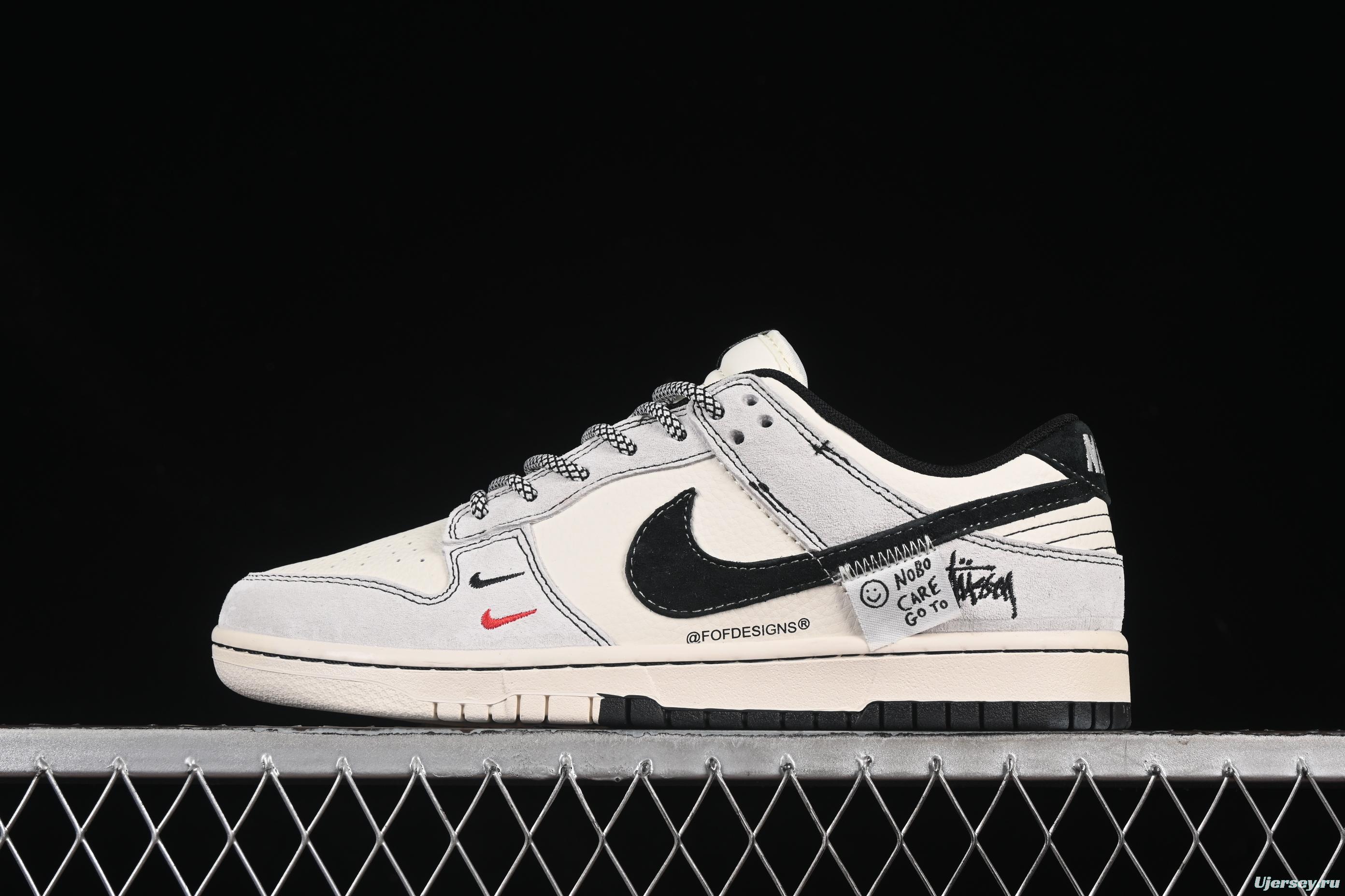 Nike SB Dunk Low Stussy Anniversary Edition Custom Patch Black Swoosh Low-Top Skate Shoes - YX5066-298