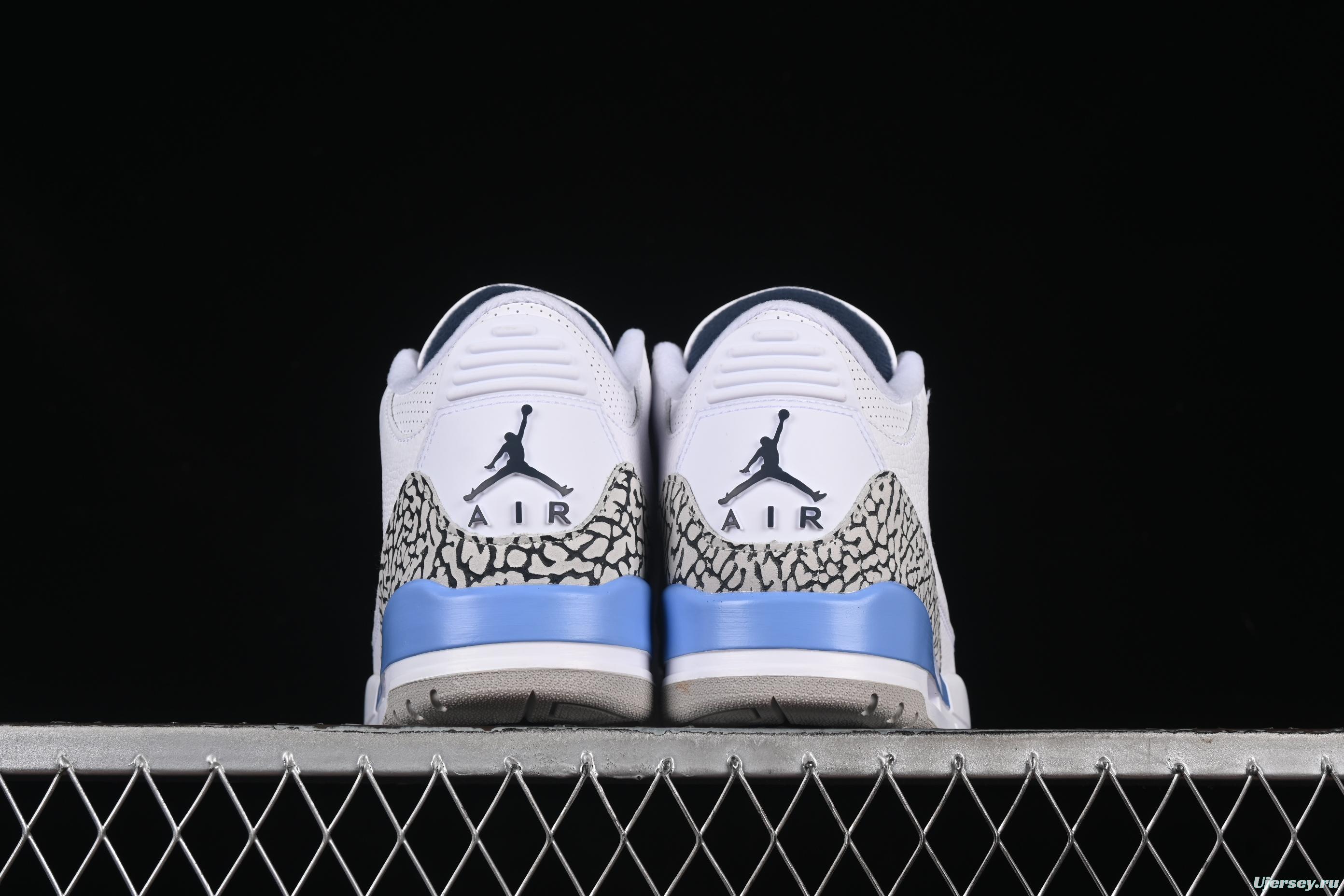 Nike Air Jordan 3 Retro UNC White Blue Cracked Leather Basketball Shoes - CT8532-104