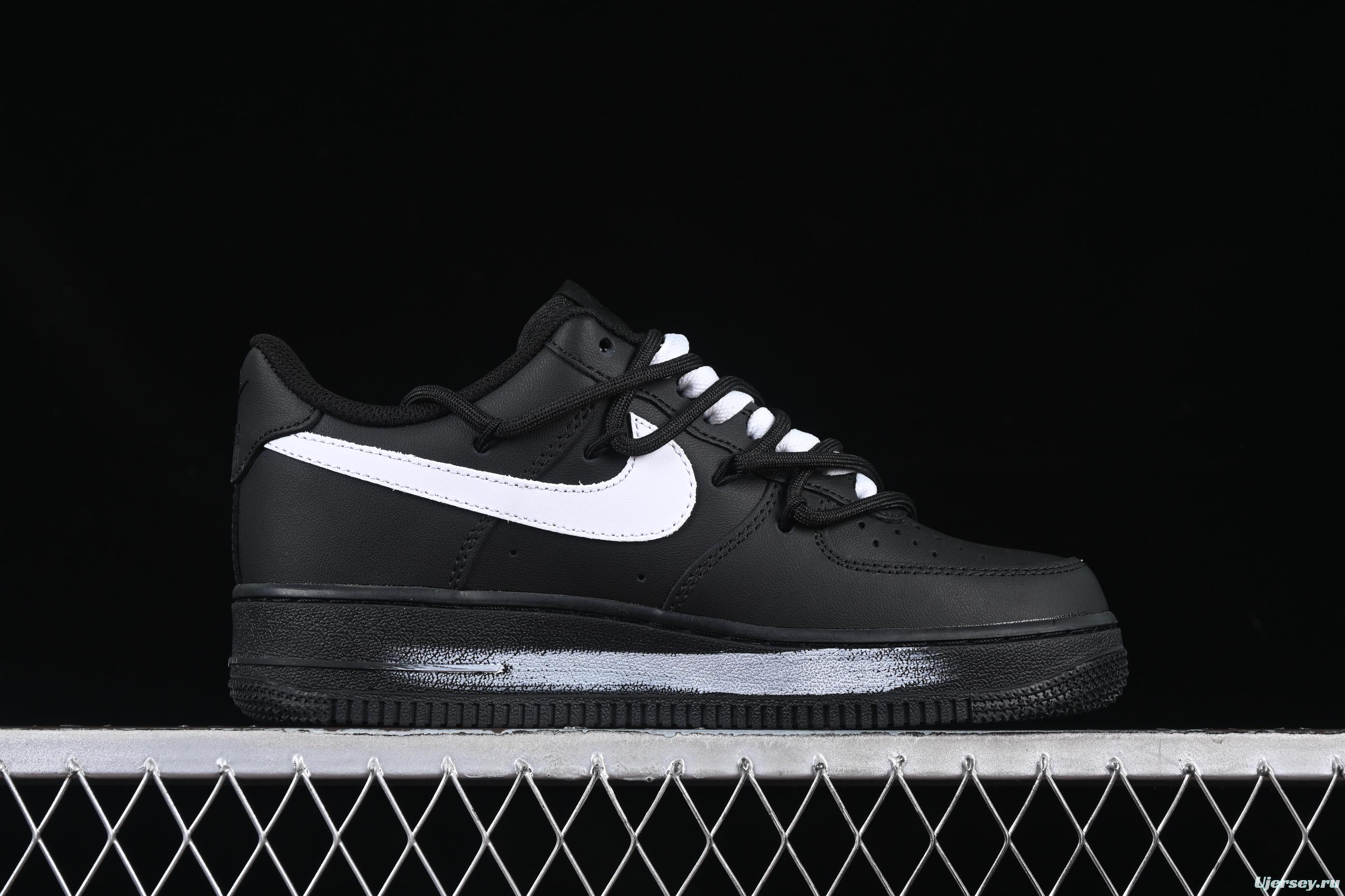 Nike Air Force 1'07 Low Casual Sneakers with 2D Daisy Black White Graffiti Hand-Painted Design - CK0316-063