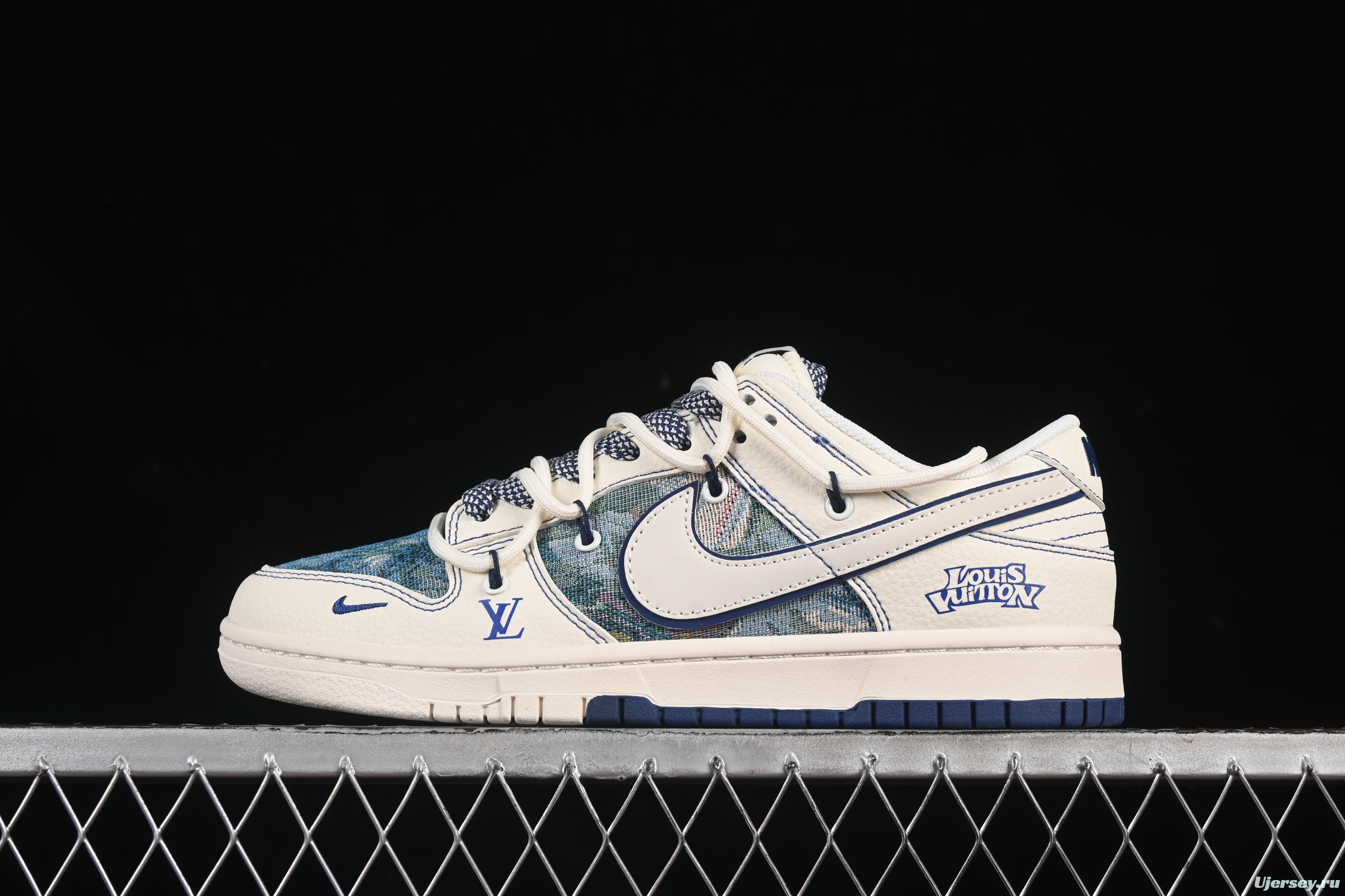 Nike SB Dunk Low LV Series Strap Oil Painting White Swoosh Anniversary Customized Low-Top Casual Skate Shoes - DM6868-077