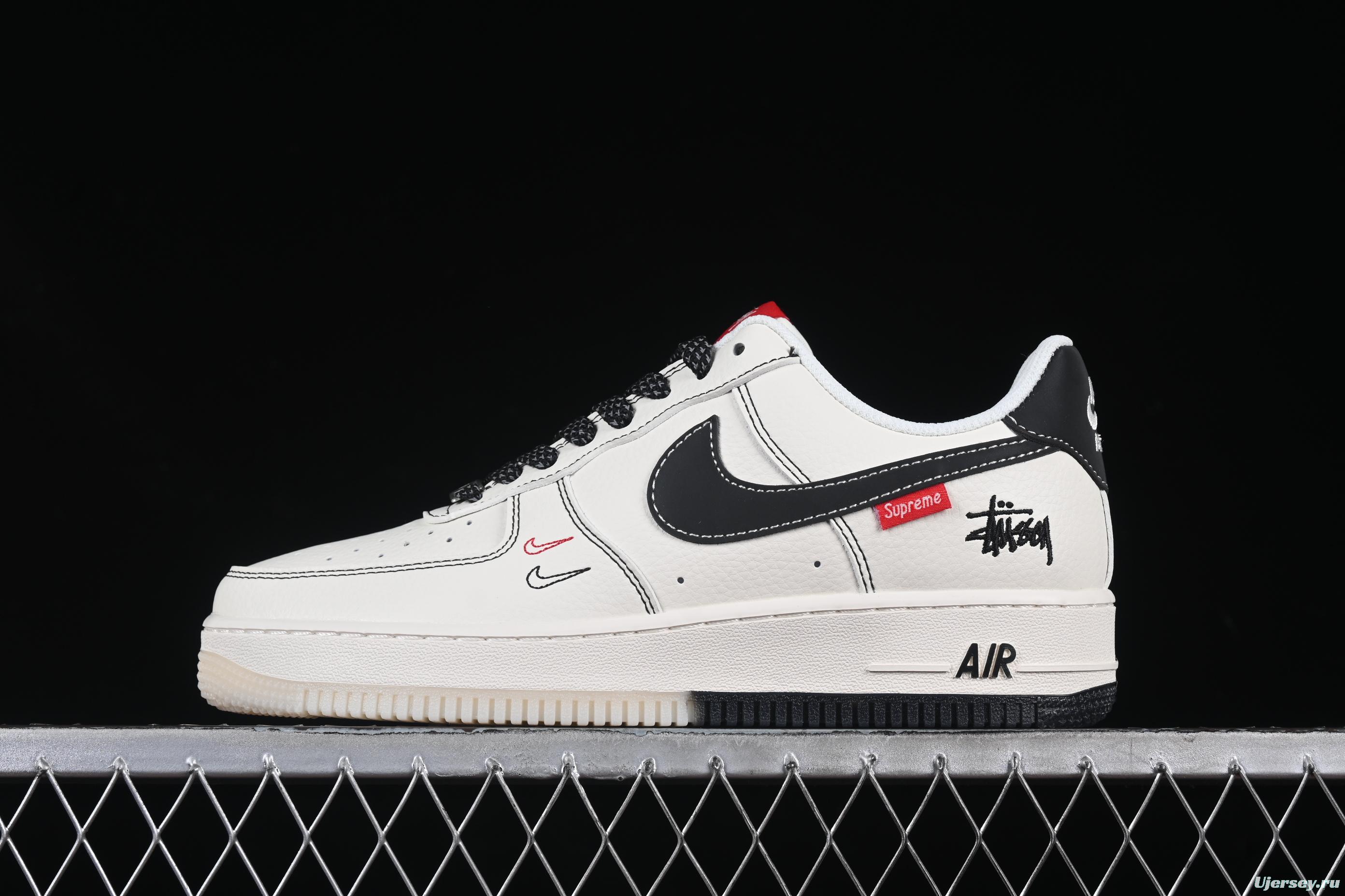 Nike Air Force 1 '07 Low Stussy Collaboration Black Dual-Tone Embroidery Casual Sneakers - HH7518-036