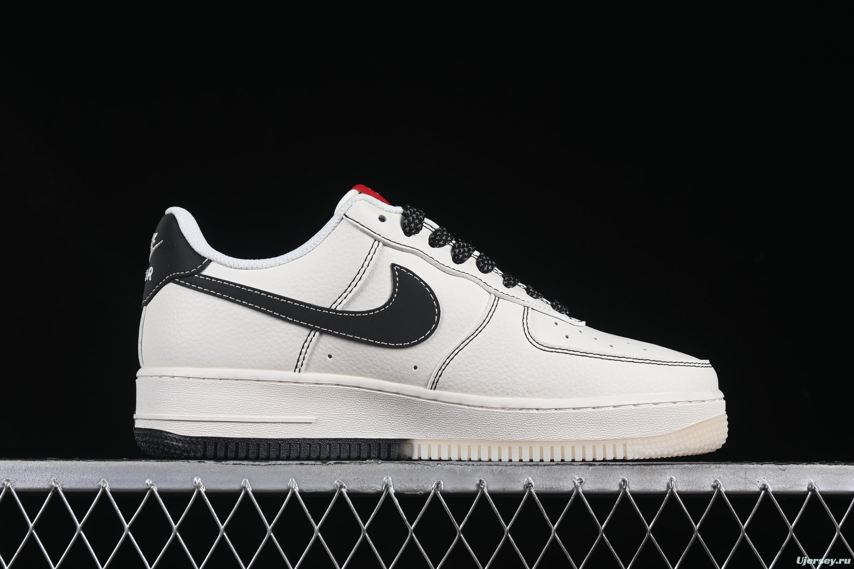 Nike Air Force 1 '07 Low Stussy Collaboration Black Dual-Tone Embroidery Casual Sneakers - HH7518-036