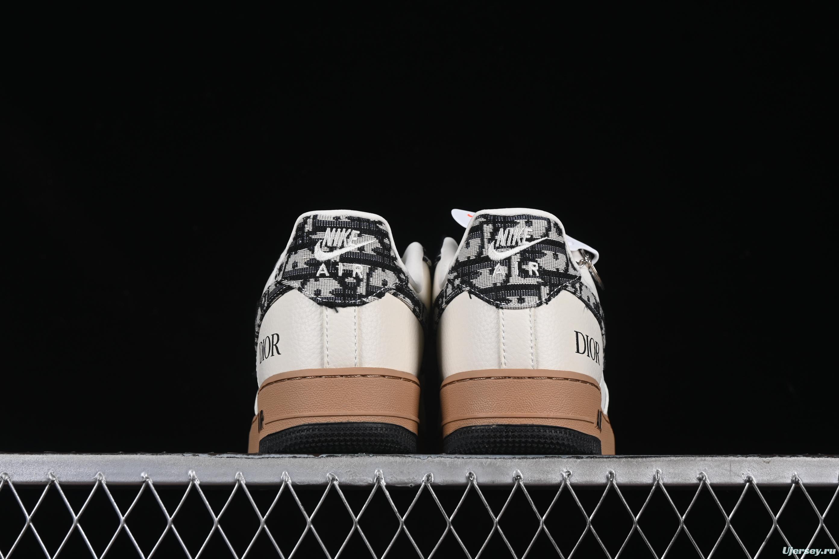 Nike Air Force 1 '07 Low Dior Collaboration Beige Black Grey Stitch Casual Sneakers - KK1988-048