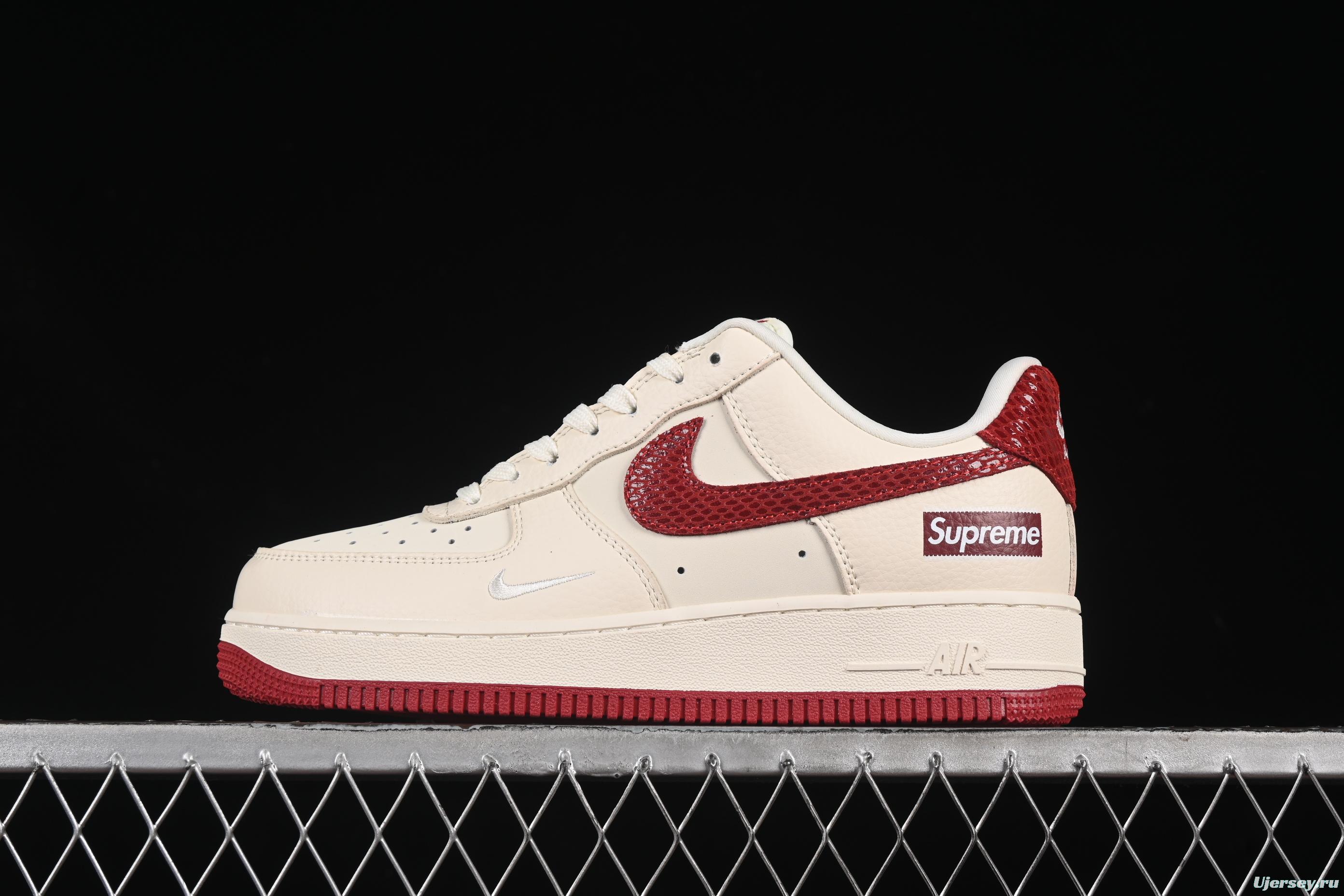 Nike Air Force 1 '07 Low Supreme Collaboration Sneakers with Red Snake Swoosh - DF0188-040