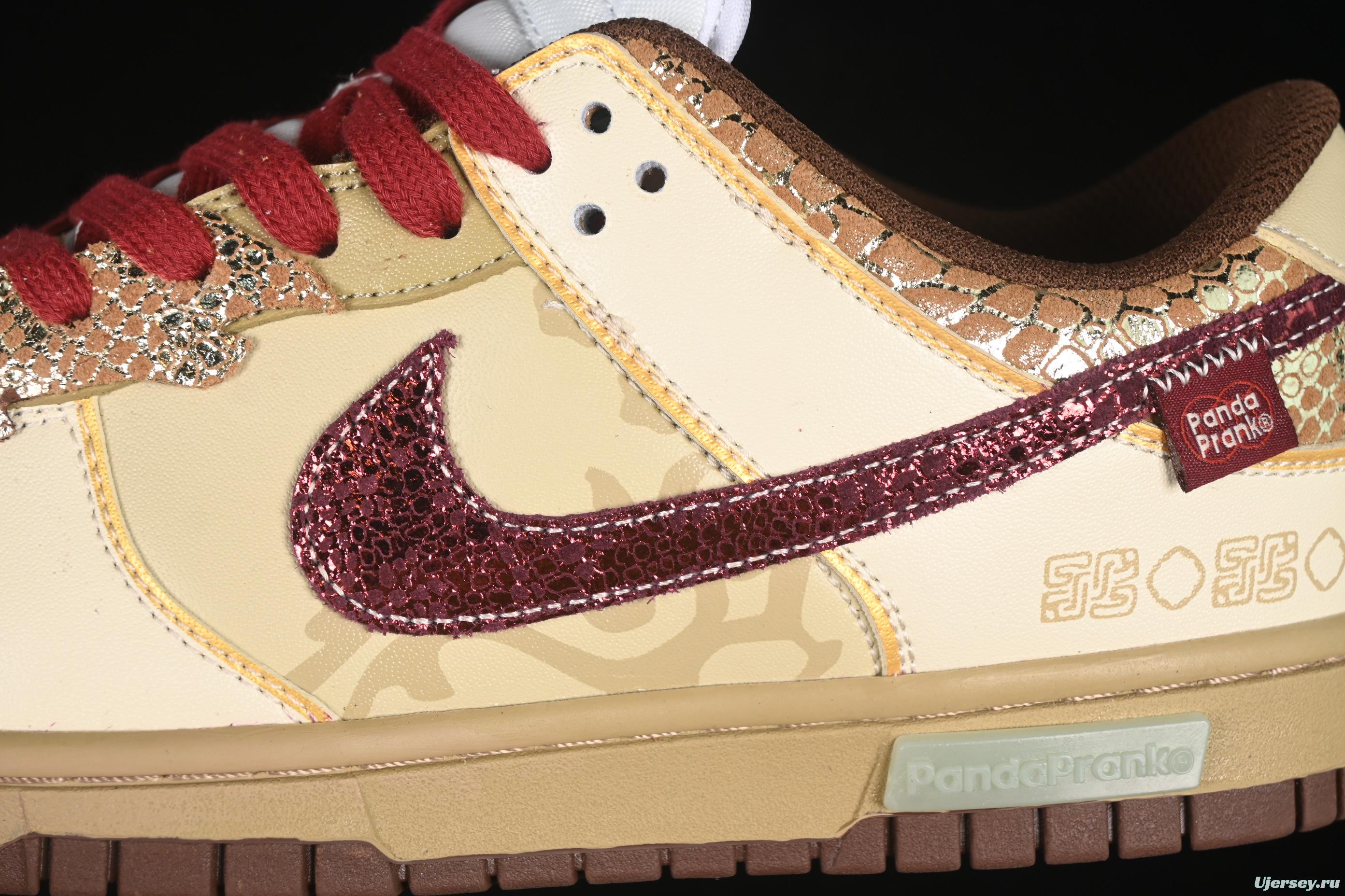 Nike Dunk Low Retro Casual Sneakers in Brown and Sail with Panda Mischief CNY Snake Year Design - DD1503-124