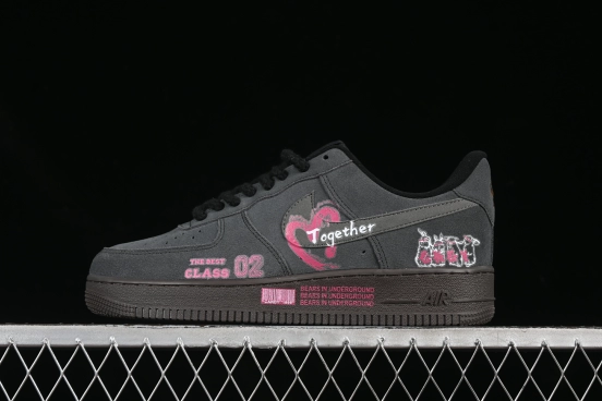 Nike Air Force 1'07 Low "Black Pink" Limited Edition Sneakers with Heart Design - DO6730-010
