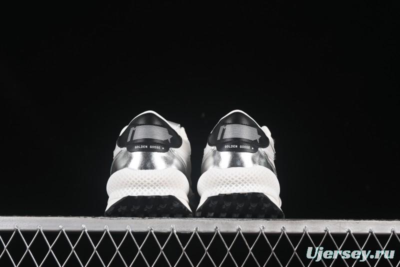 Golden Goose Marathon Comfortable Low-Top Lifestyle Sneakers in White Black Silver - H8D4