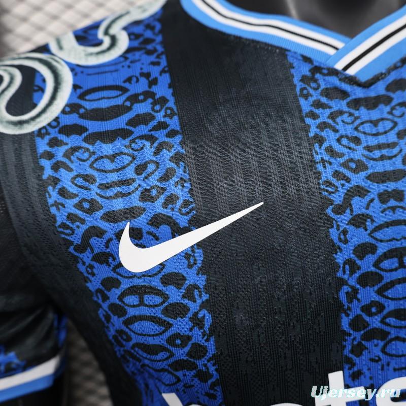 Player Version 25/26 Inter Milan Black and Blue Jersey with Snake Design