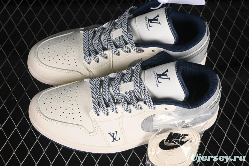 Nike Air Jordan 1 Low LV Collaboration Retro Basketball Shoes with Smoke Grey 3D Swoosh - XS6086-557