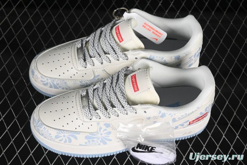 Nike Air Force 1'07 Low Supreme Co-branded Blue and White Casual Sneakers - XX3168-137