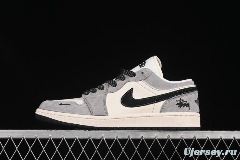 Nike Air Jordan 1 Low Stussy Collaboration Black Swoosh Starry Sky Custom Retro Basketball Shoes - XX3318-508