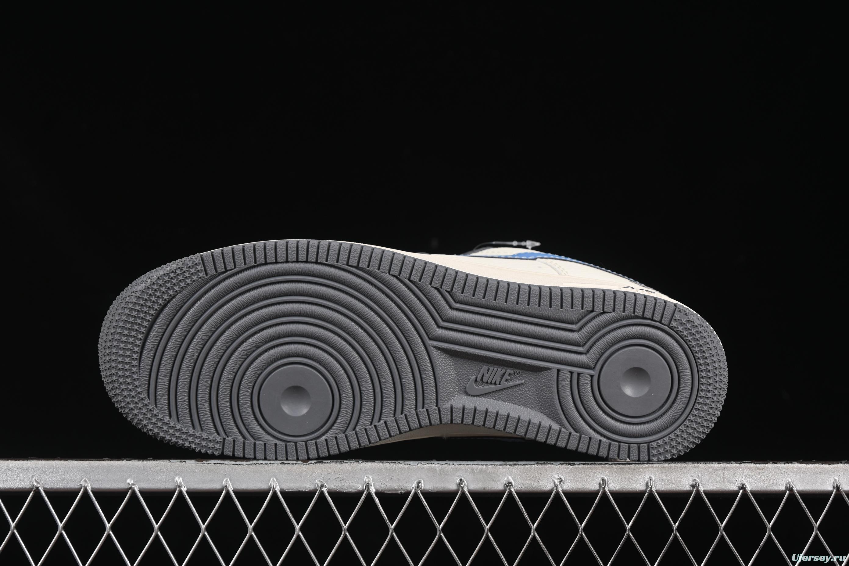 Nike Air Force 1 '07 Low Stussy Collaboration Light Grey Sky Blue Swoosh Casual Sneakers - XS1958-574