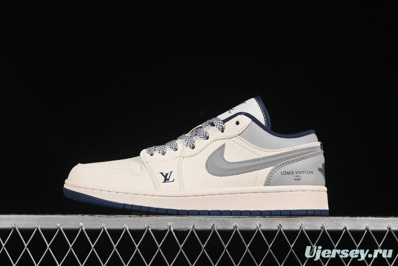 Nike Air Jordan 1 Low LV Collaboration Retro Basketball Shoes with Smoke Grey 3D Swoosh - XS6086-557