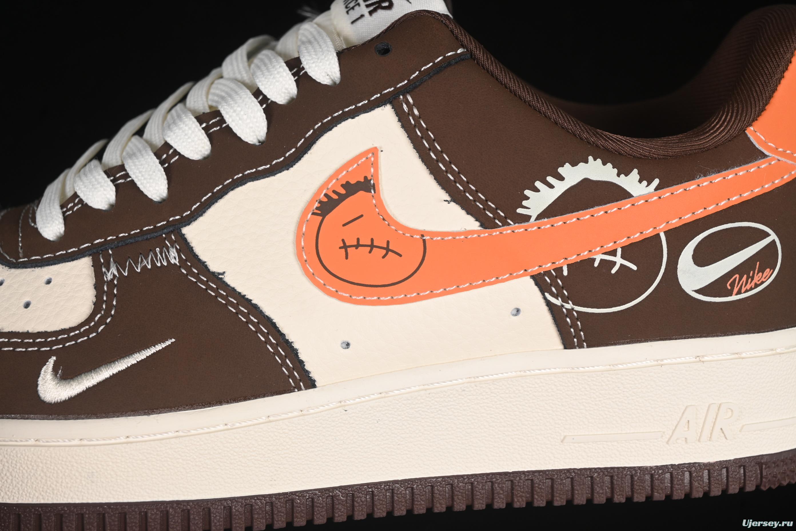 Nike Air Force 1 '07 Low Collaboration Dark Brown Swoosh Casual Sneakers - KK1988-080