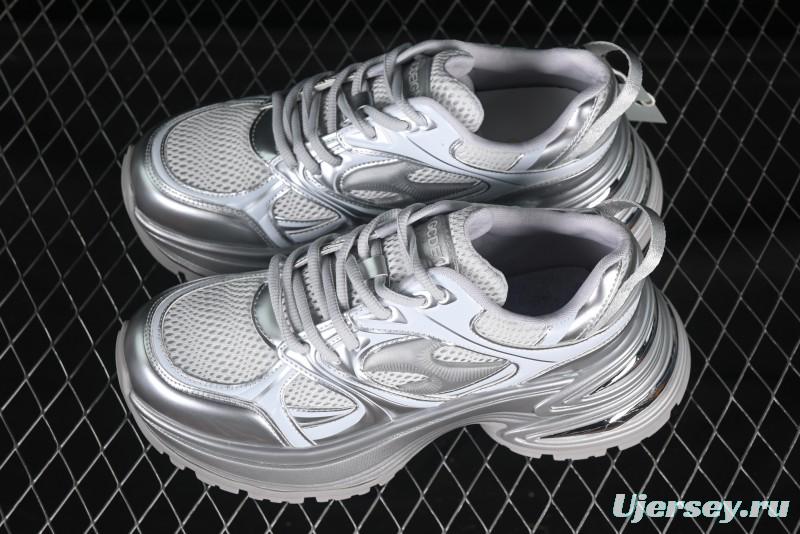 GG-CC Chunky Low Casual Fashion Sneakers with Thick Sole and Height Increasing Design - 2607 Silver