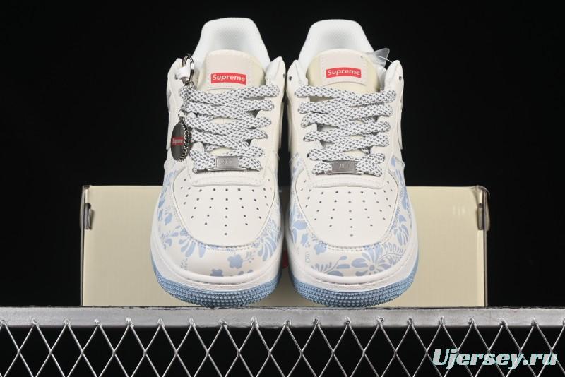 Nike Air Force 1'07 Low Supreme Co-branded Blue and White Casual Sneakers - XX3168-137