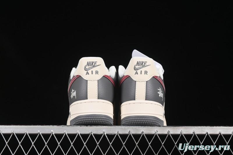 Nike Air Force 1 '07 Low Stussy Collaboration Render Red Swoosh Casual Sneakers - XS1958-573