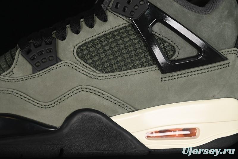 Nike Undefeated x Air Jordan 4 OG Sneakers in Olive Green Suede with Orange and Black Accents - IB1519-200