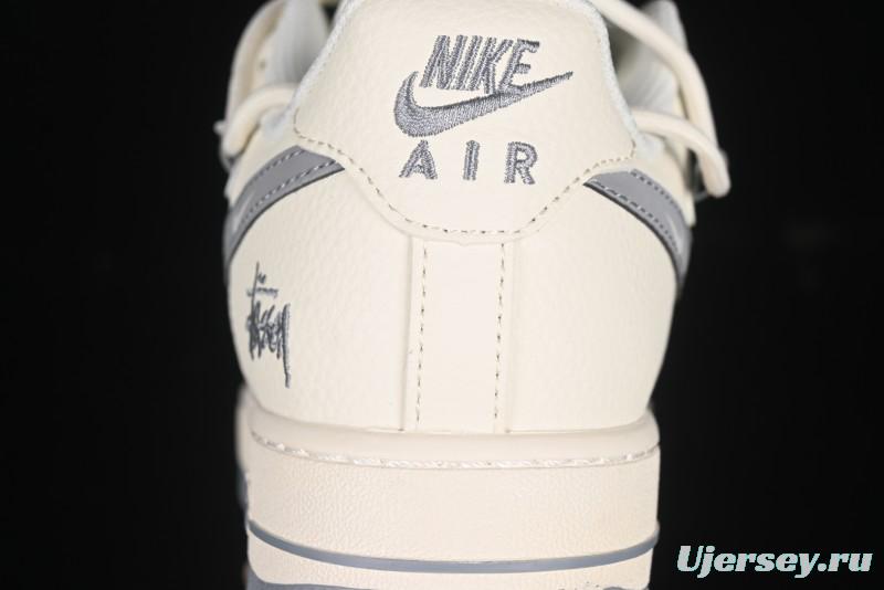 Nike Air Force 1 '07 Low Stussy Collaboration Grey Diamond Lace-Up Casual Sneakers - DM6868-072