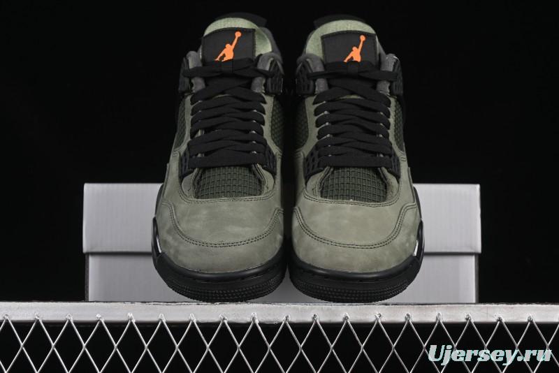 Nike Undefeated x Air Jordan 4 OG Sneakers in Olive Green Suede with Orange and Black Accents - IB1519-200