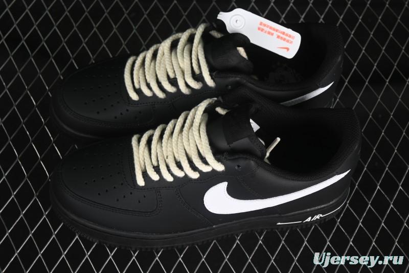 Nike Air Force 1 '07 Low Casual Sneakers in Black & White with Hemp Rope Detailing - ZH0316-073