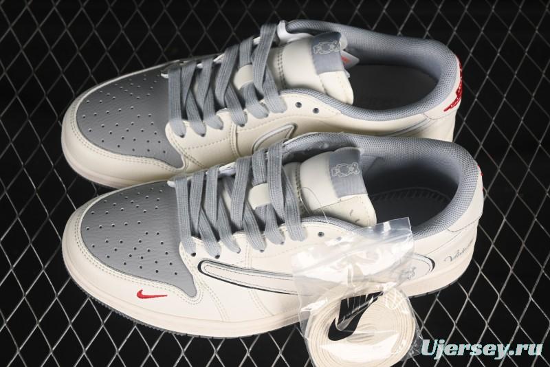 Nike Travis Scott x Fragment Design x Air Jordan 1 Low OG SP AJ1 Low Top Casual Sneakers Cartoon Beige Grey - XS7089-527