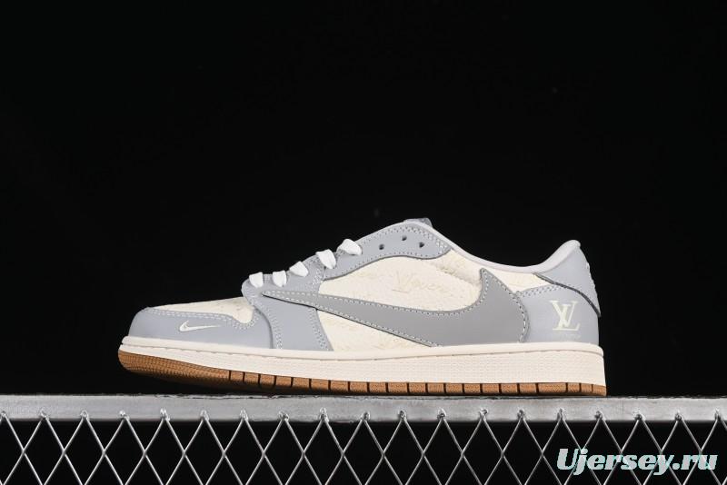 Nike Travis Scott x Fragment Design x Air Jordan 1 Low OG SP AJ1 LV Collaboration Grey White Gum Low-top Casual Sneakers - XS2024-057