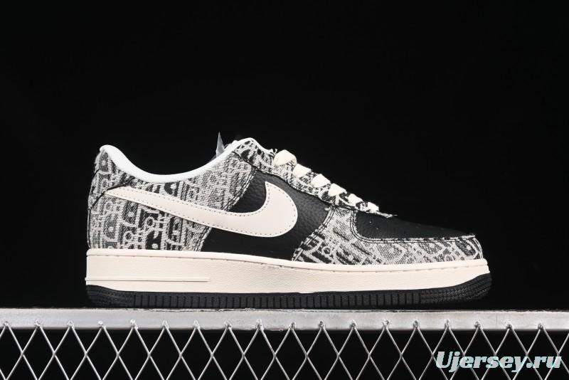 Nike Air Force 1 '07 Low Dior Collaboration Pattern Black White Swoosh Casual Sneakers - XS1958-581