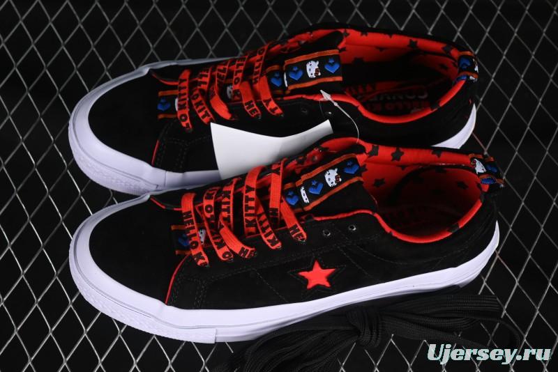 Converse One Star Low Top Casual Sneakers with Hello Kitty Collaboration - Pink Star and Embroidered Bow Design - 163904C