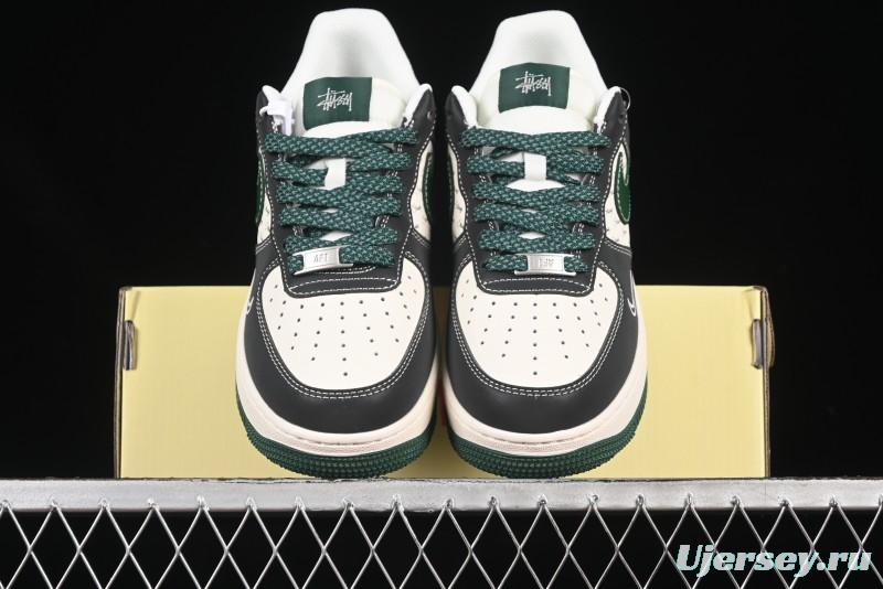 Nike Air Force 1 '07 Low Stussy Collaboration Black Green Swoosh Casual Sneakers - XS1958-572