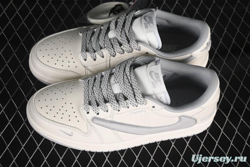 Nike Travis Scott x Fragment Design x Air Jordan 1 Low OG SP AJ1 Collaboration Sneakers with Reverse Swoosh - DH0223-322