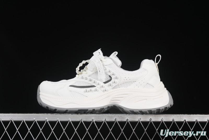 GG-CC Lace Pearl Chain Casual Platform Dad Shoes - 250310 White