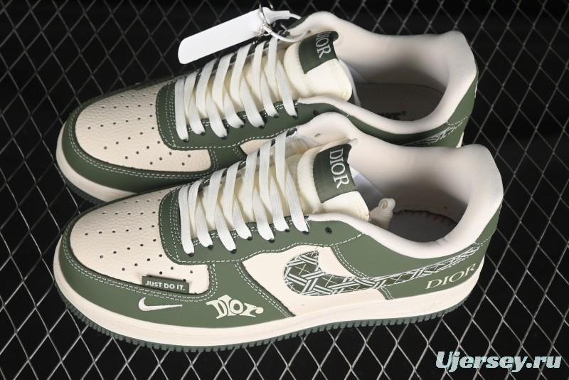 Nike Air Force 1'07 Low Dior Collaboration Dark Green Floral Swoosh Casual Sneakers - KK1988-081