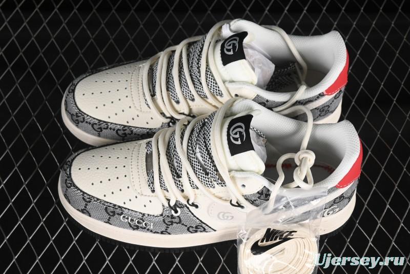 Nike Air Force 1'07 Low Gucci Collaboration Grey Pattern Drawstring Casual Sneakers - YX5066-319