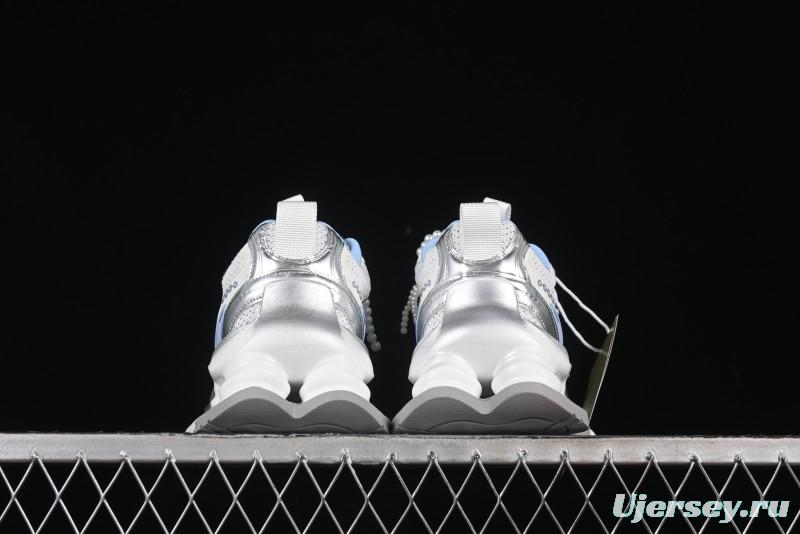 GG-CC Star Same Style Lace-Up Hollow Out Dad Shoes with 5cm Hidden Height Increase - G25X269 White Blue