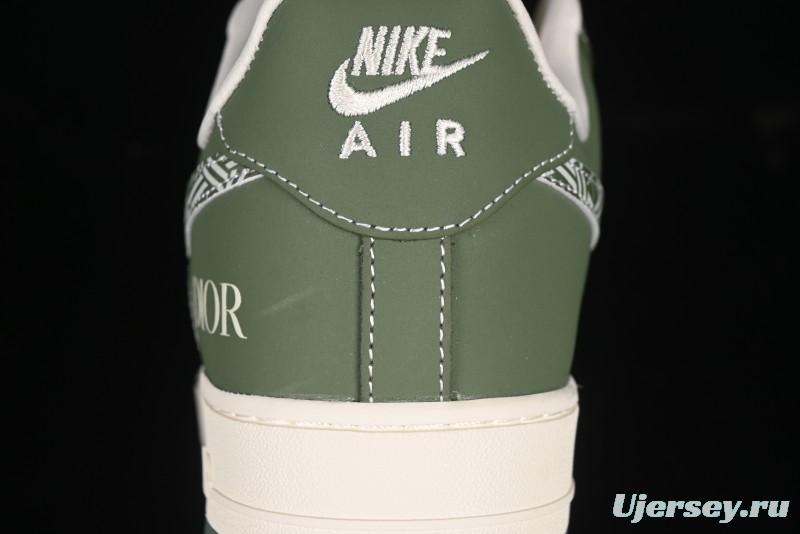 Nike Air Force 1'07 Low Dior Collaboration Dark Green Floral Swoosh Casual Sneakers - KK1988-081