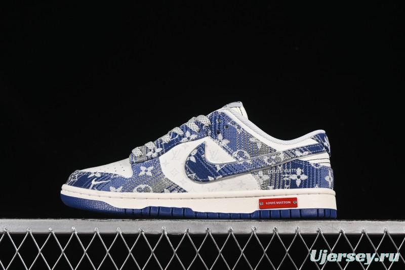 Nike SB Dunk Low LV Collaboration Blue Denim Anniversary Custom Low-Top Casual Skate Shoes - SC9772-808