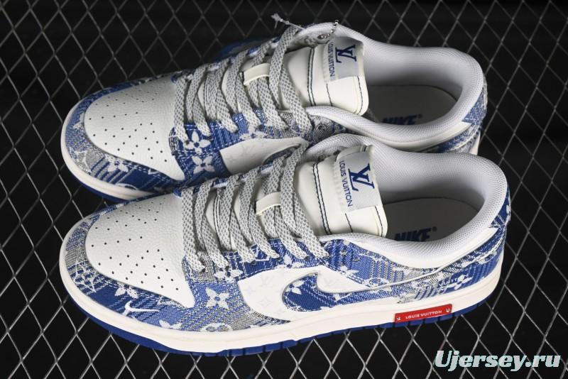 Nike SB Dunk Low LV Collaboration Blue Denim Anniversary Custom Low-Top Casual Skate Shoes - SC9772-808