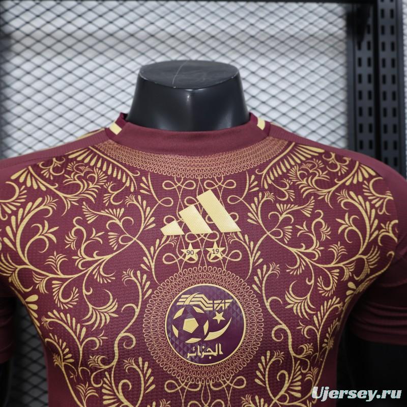Player Version 2025 Algeria Burgundy with Gold Ornamental Pattern Jersey