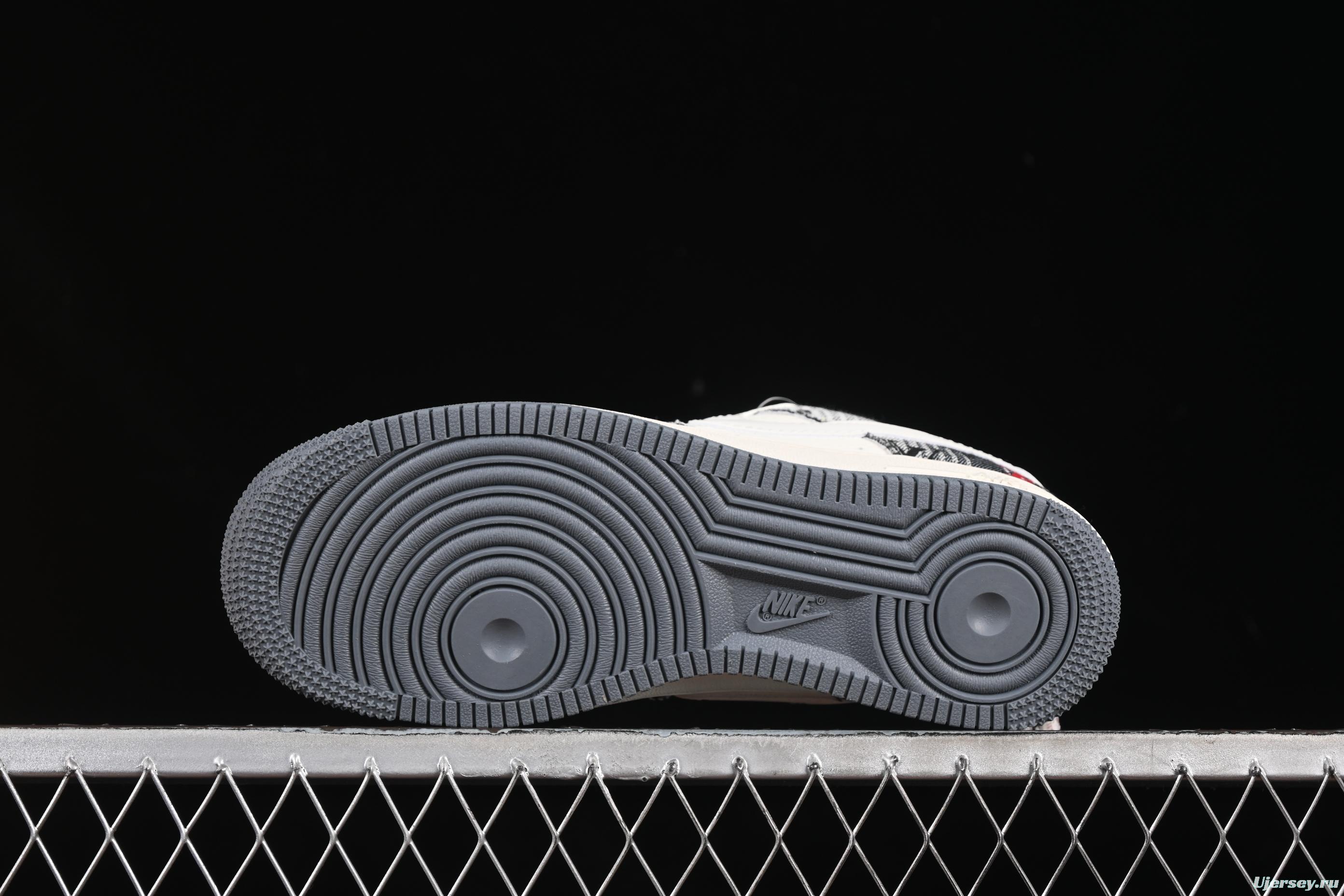 Nike Air Force 1 '07 Low LV Collaboration Black Grey Printed Denim Casual Sneakers - XS1958-587