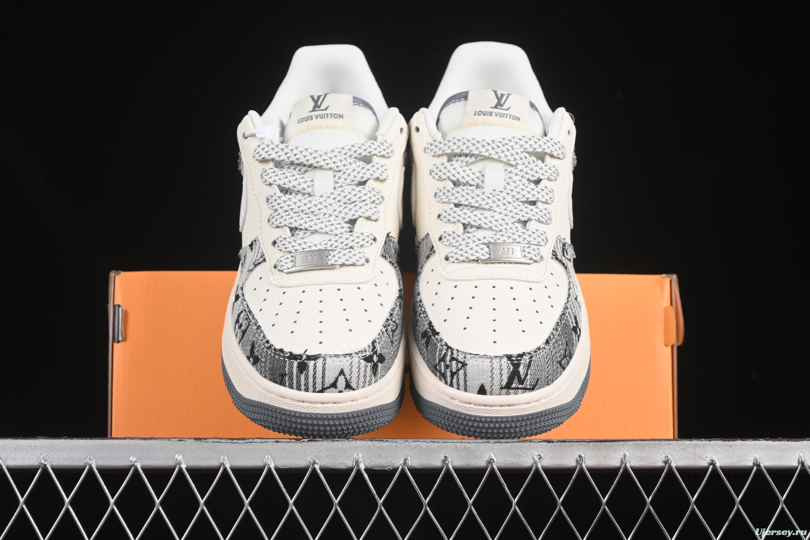 Nike Air Force 1 '07 Low LV Collaboration Black Grey Printed Denim Casual Sneakers - XS1958-587