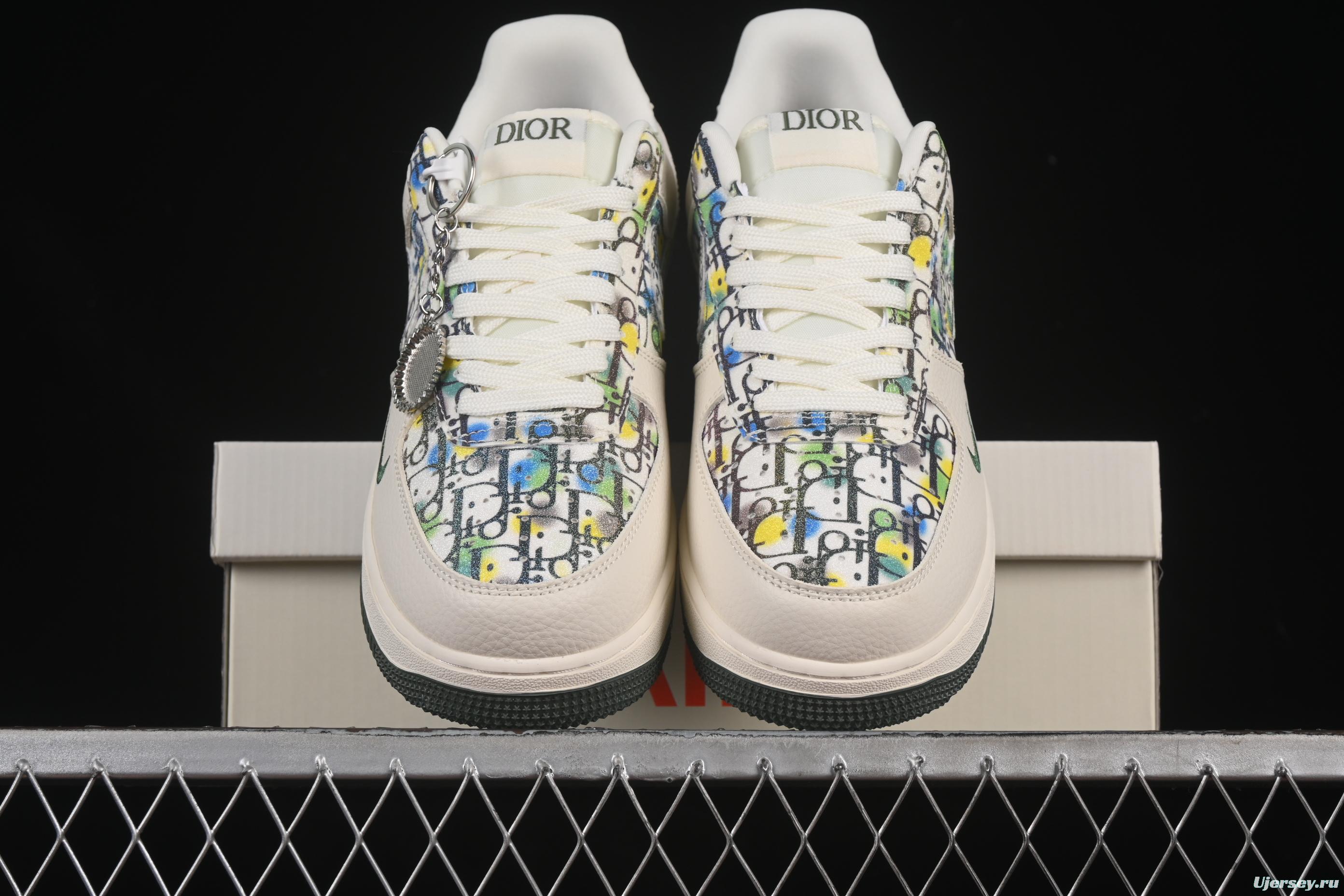 Nike Air Force 1 '07 Low Dior Collaboration Beige Green Floral Casual Sneakers - DF0188-065