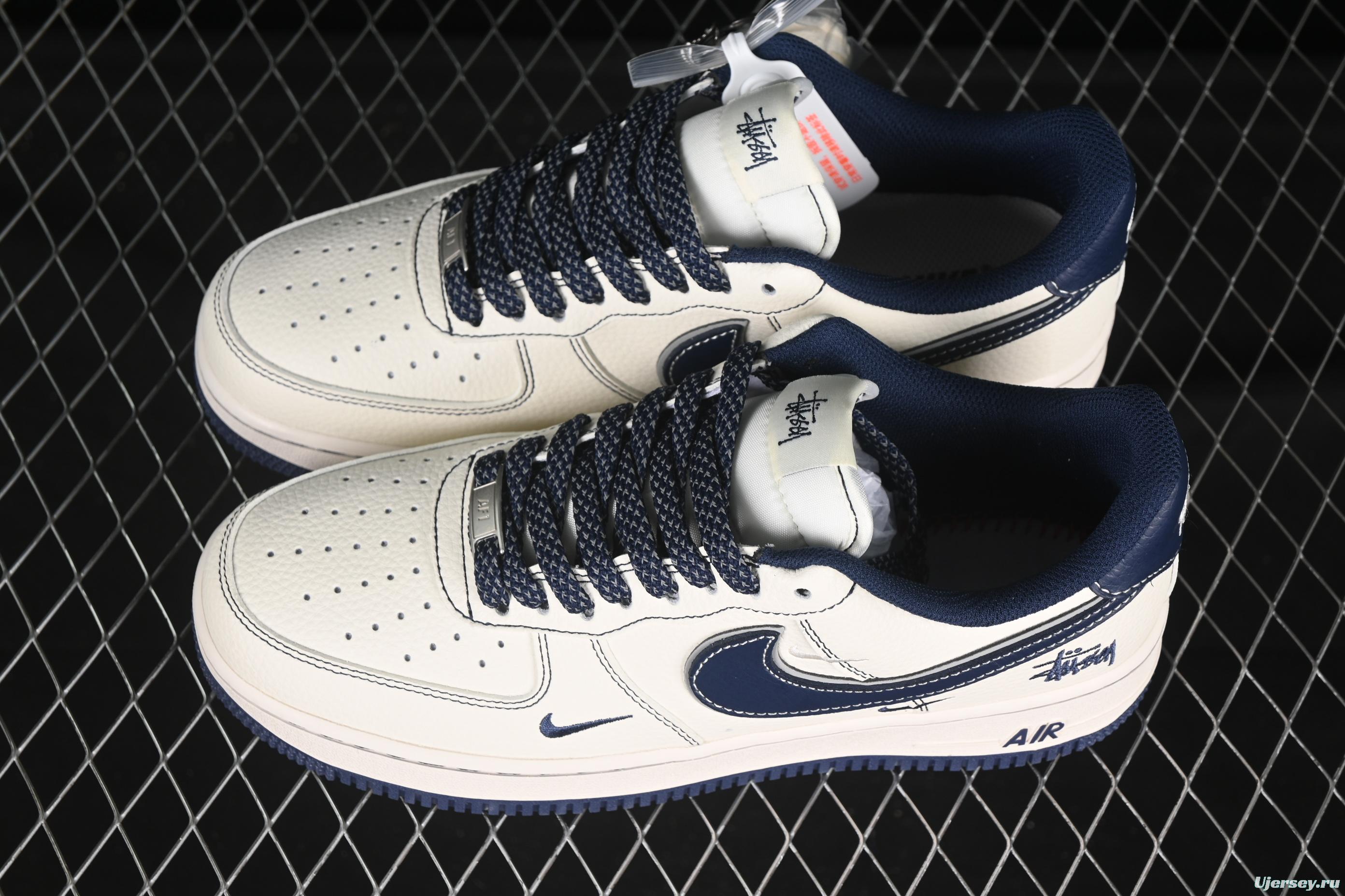 Nike Air Force 1 '07 Low Stussy Collaboration Dark Blue Mini Swoosh Casual Sneakers - HH7518-061