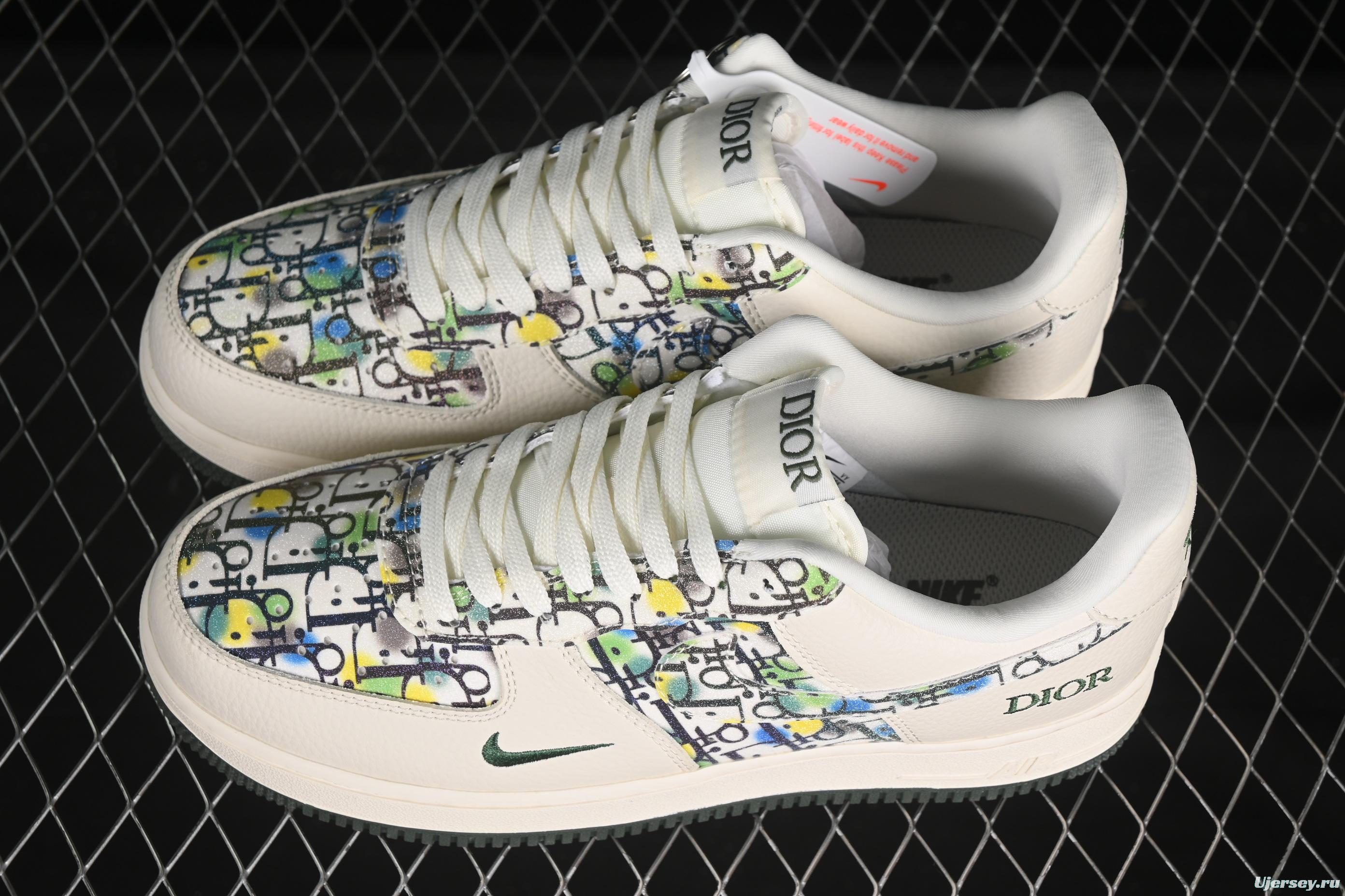 Nike Air Force 1 '07 Low Dior Collaboration Beige Green Floral Casual Sneakers - DF0188-065