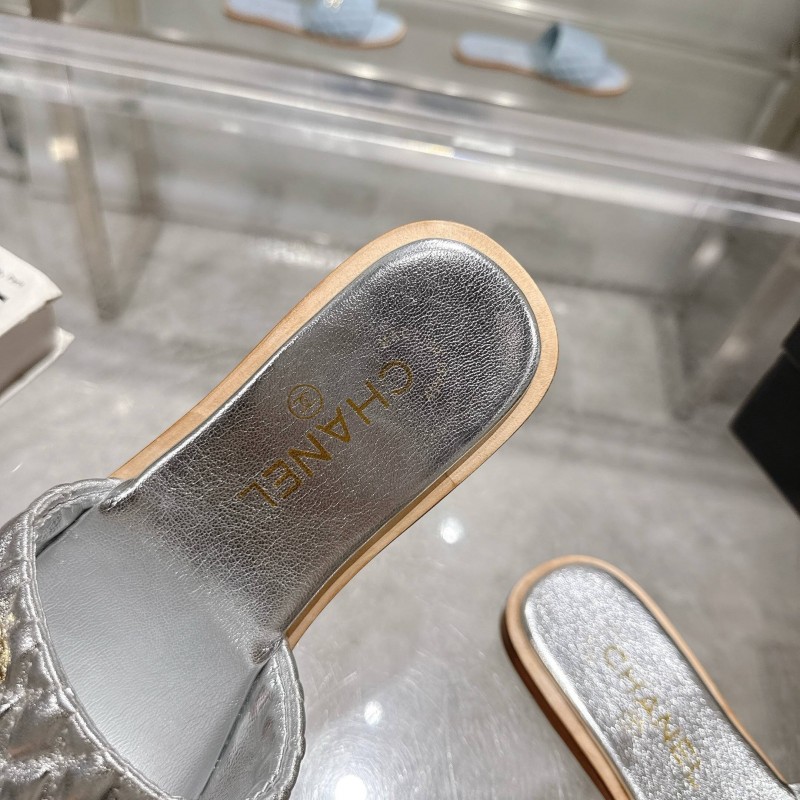 2025 Slippers Chanel Silver Leather Slippers