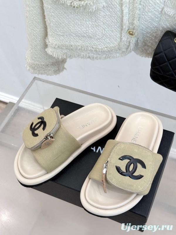 2025 Slippers Chanel Beige Fabric Slippers KFY00220