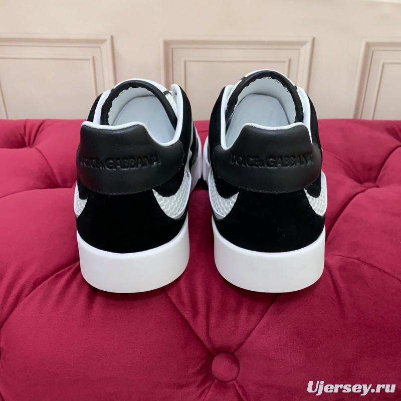 2025 Unisex Dolce & Gabbana Black White Mesh Leather Sneakers