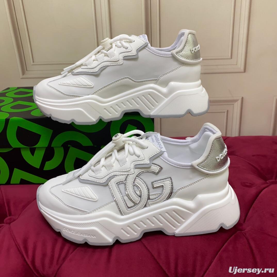 2025 Unisex Dolce & Gabbana White Grey Leather Lycra Sneakers DG Craft LY00330(F)/LY00340(M)