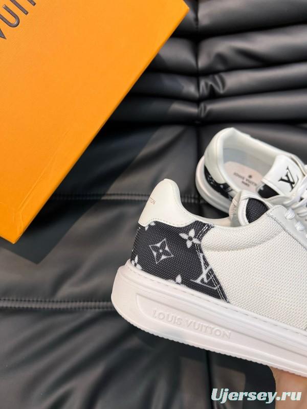 2024 Men Louis Vuitton White Leather Mesh Sneakers MJ00400